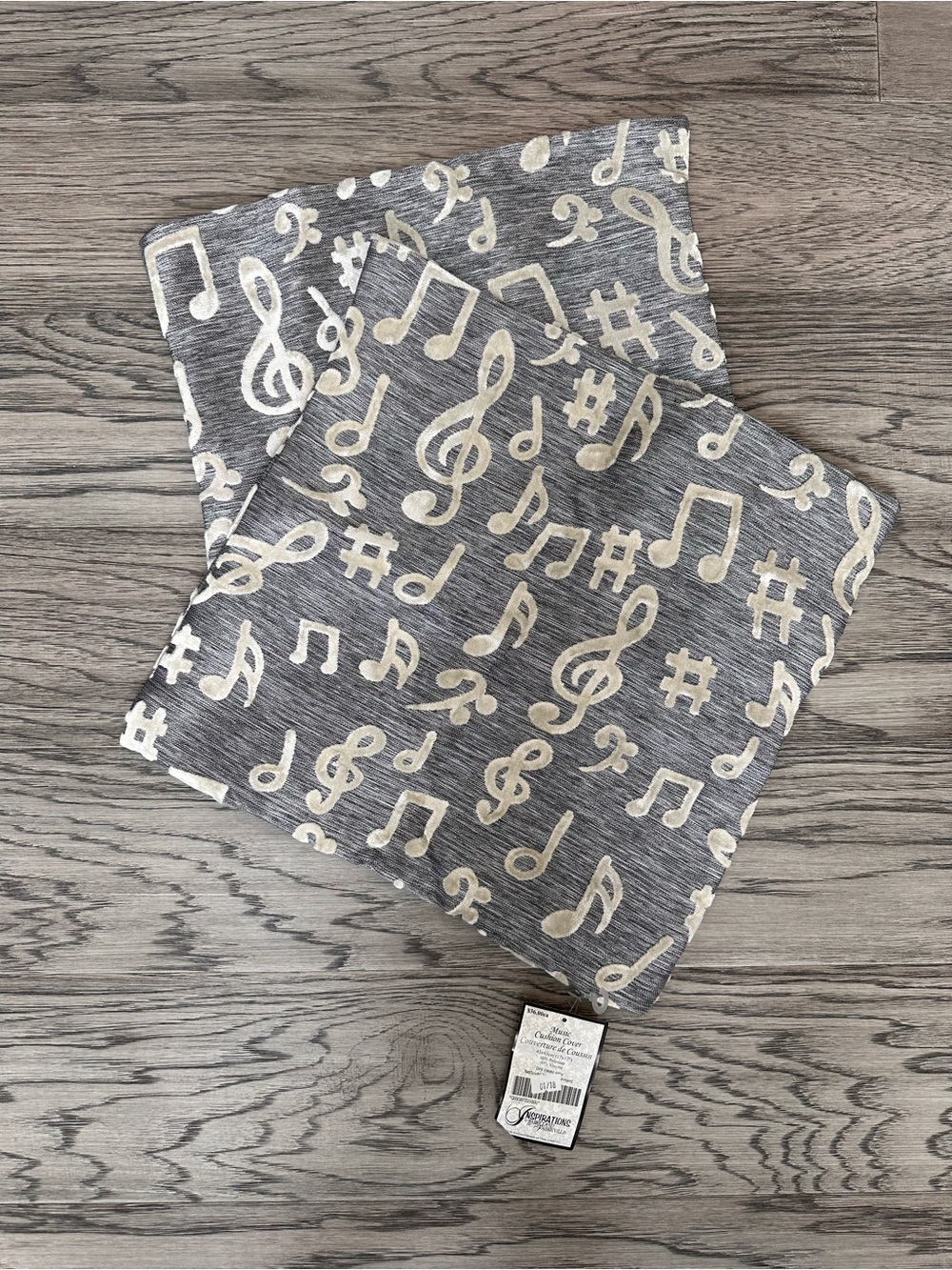 Gray and Cream Musical Notes Decorative Throw Pillow Cover - Home Accents